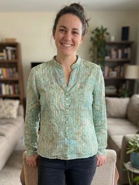 J.H. Collectibles Petite Paisley Striped Blouse See Through Detail Artsy Boho